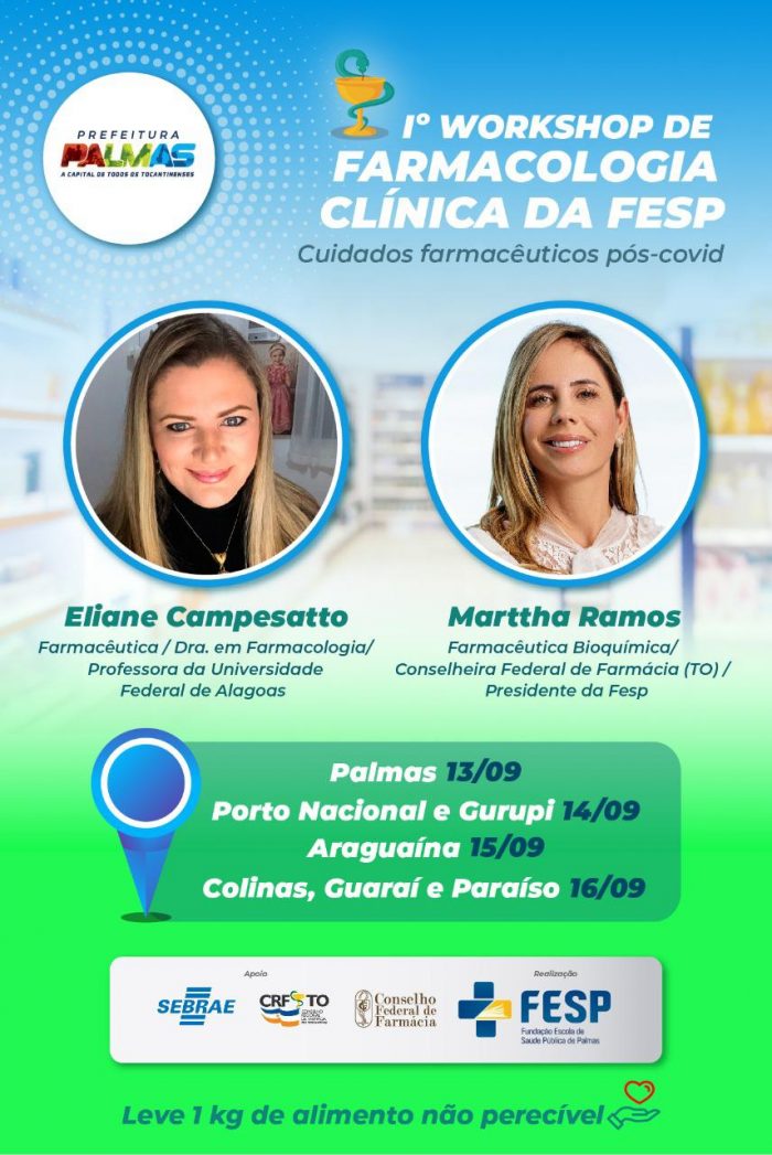 1º Workshop de Farmacologia Clínica da Fesp tem inicio na próxima segunda, 13, em Palmas