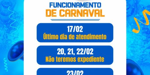 Comunicado Expediente CRFTO: Feriado de Carnaval nos dias 20,21,e 22 de fevereiro de 2023